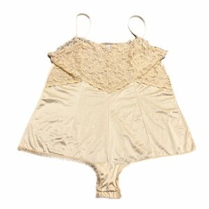 70s/80s European Vintage Ann Summers Lace Silky Bodysuit (Champagne) Size XL